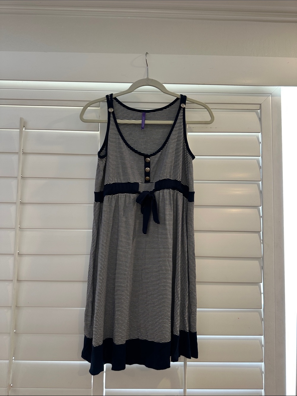 Maternity  Navy & White Tunic Dress with Tie Waist